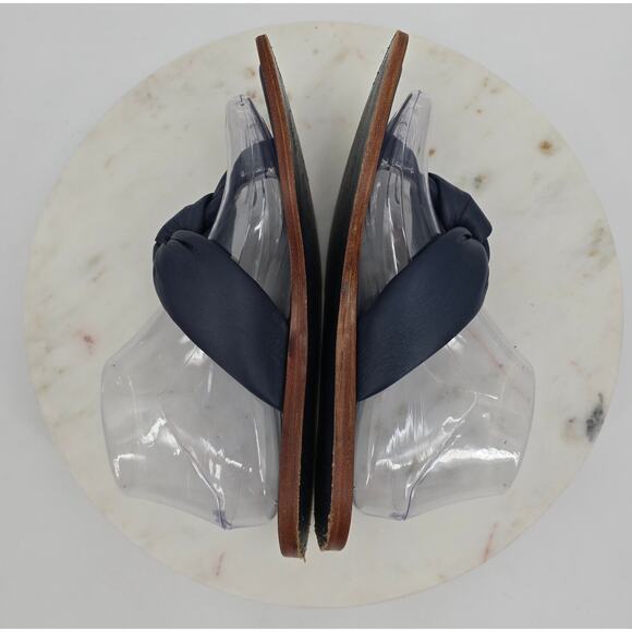 Maeve (Anthropologie) Puffy Knotted Leather1 Toe-Loop Sandals | Navy | - Picture 6 of 9